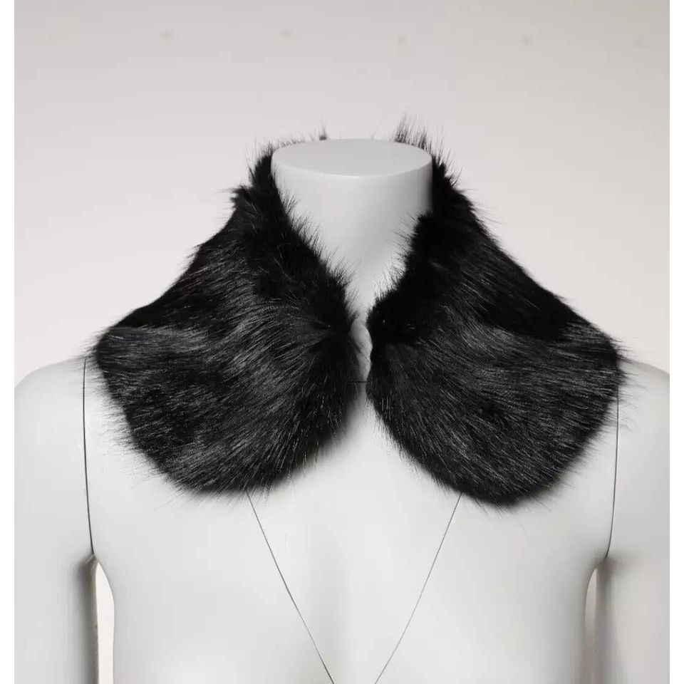 Dolce & Gabbana Black Fur Shawl Neck Wrap Cover Collar Scarf