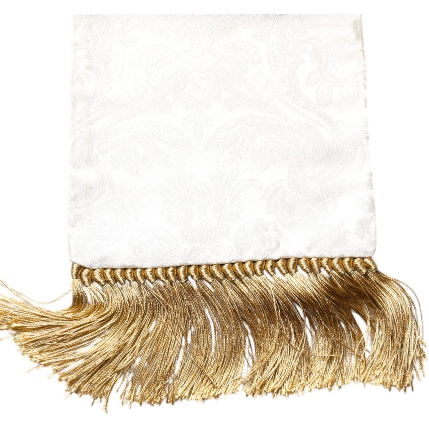 Dolce & Gabbana White Floral Jacquard Skinny Fringes Scarf MS7188