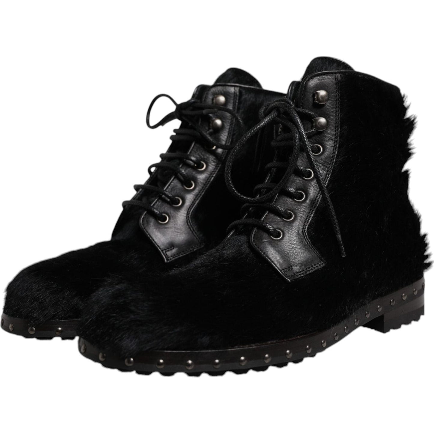 Dolce & Gabbana Black Pony Style Leather Mid Calf Boots Shoes MV7174-42