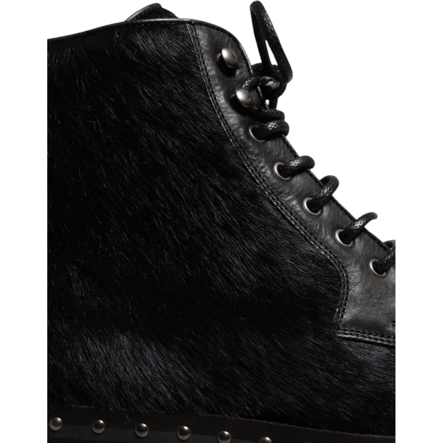 Dolce & Gabbana Black Pony Style Leather Mid Calf Boots Shoes MV7174-42