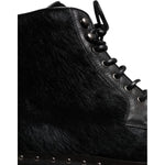 Dolce & Gabbana Black Pony Style Leather Mid Calf Boots Shoes MV7174-42