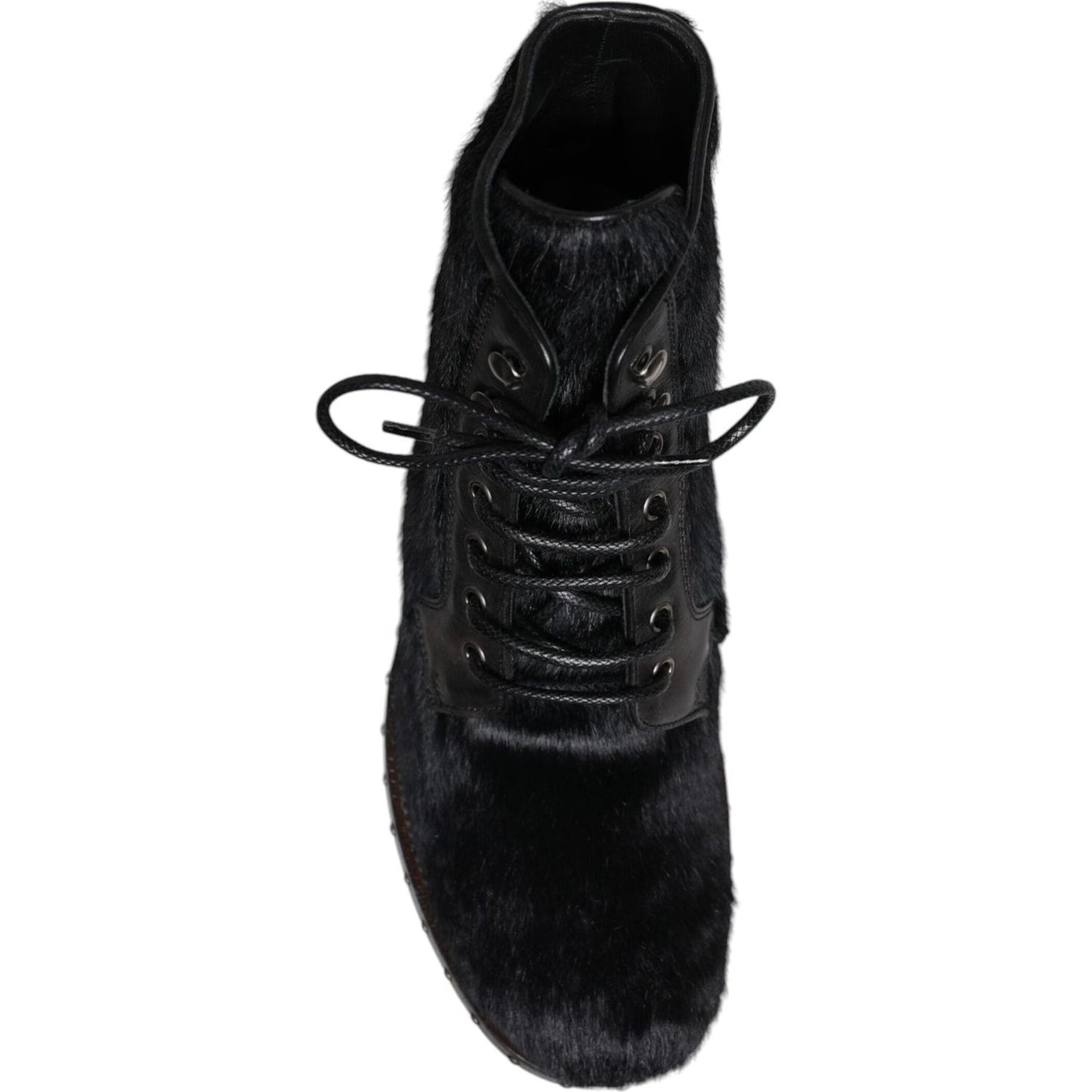 Dolce & Gabbana Black Pony Style Leather Mid Calf Boots Shoes MV7174-42