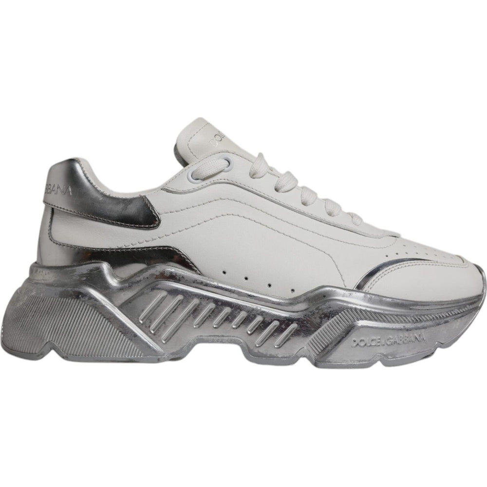 Dolce & Gabbana White Silver Daymaster Low Top Sneaker Shoes LA12344-38.5