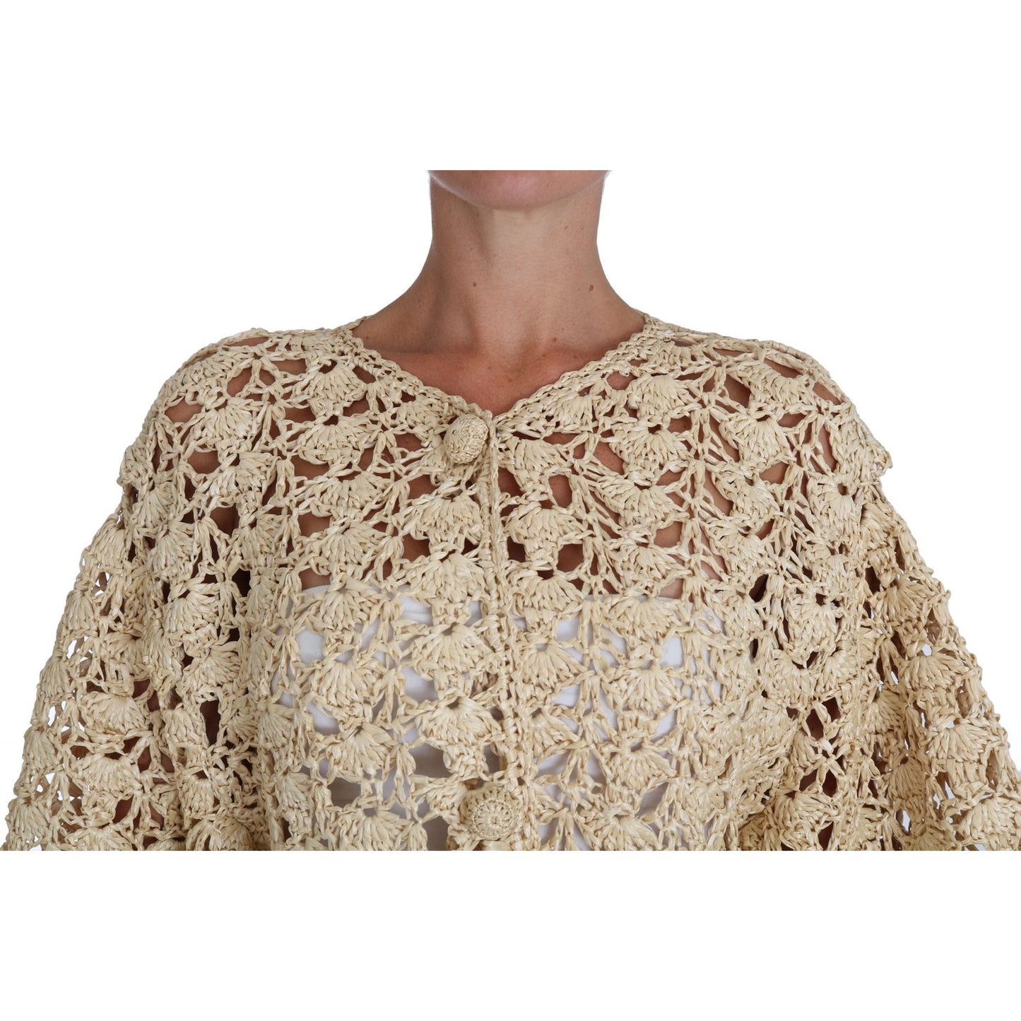 Dolce & Gabbana Beige Cardigan Crochet Knitted Raffia Sweater TSH2722-40