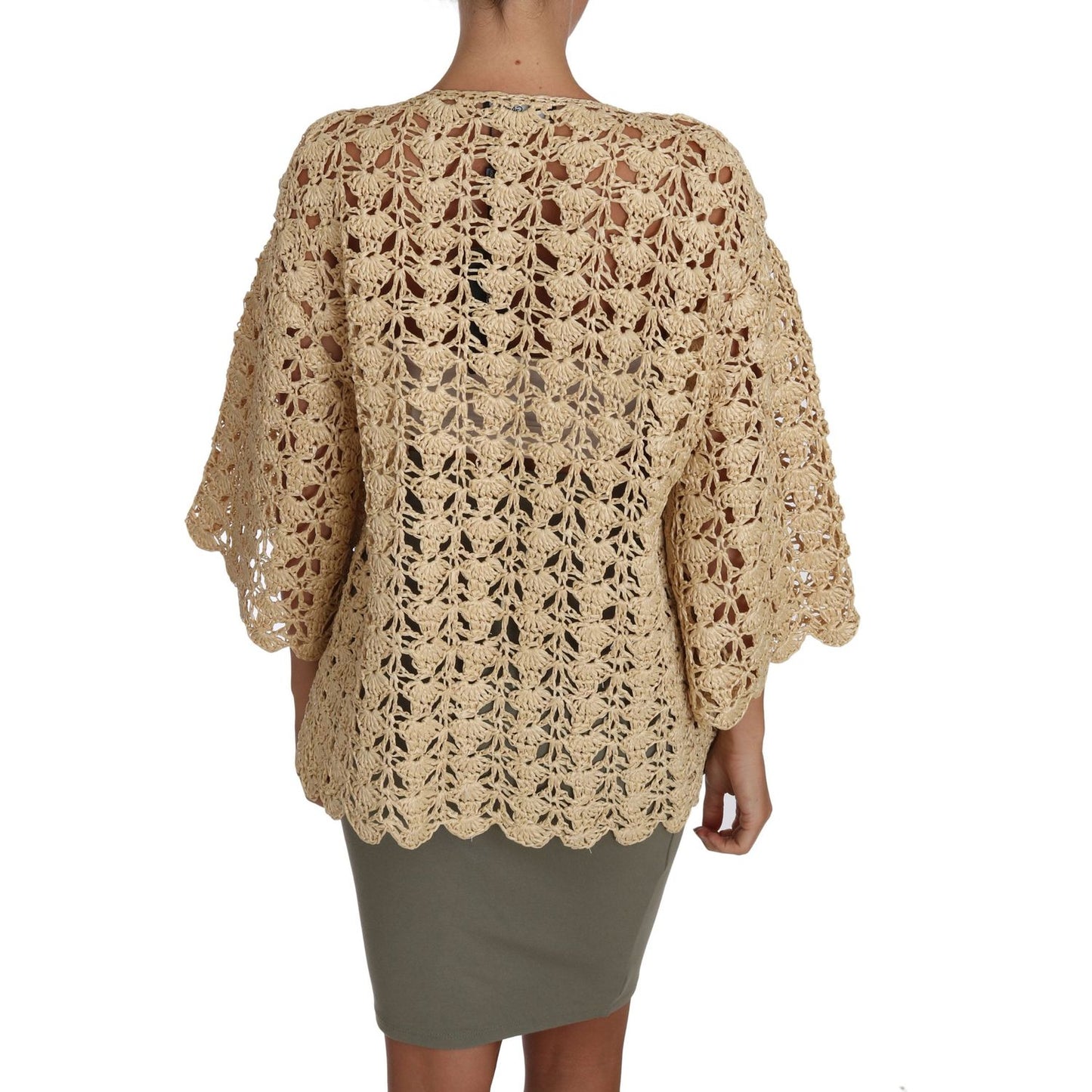 Dolce & Gabbana Beige Cardigan Crochet Knitted Raffia Sweater TSH2722-40