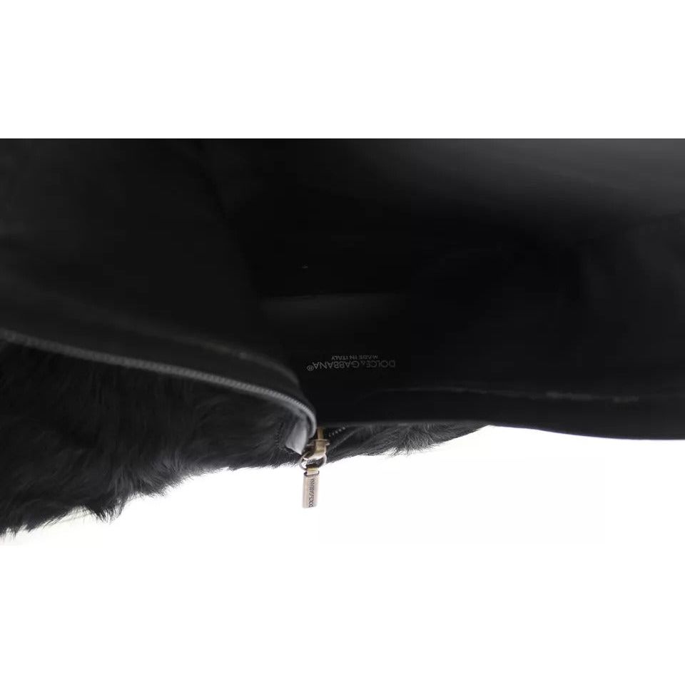 Dolce & Gabbana Black Xiangao Lamb Fur Leather Boots Shoes LA2101-36