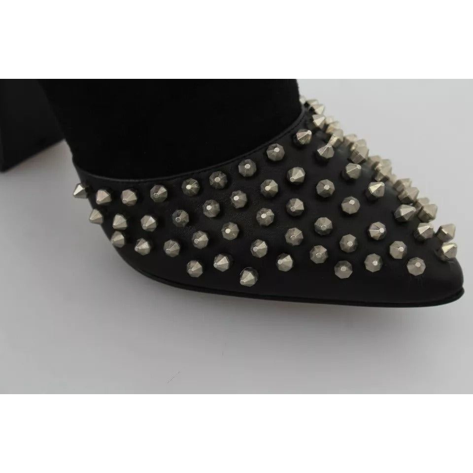 Philipp Plein Black Suede Studded Heels Ankle Boots Shoes LA6120-36