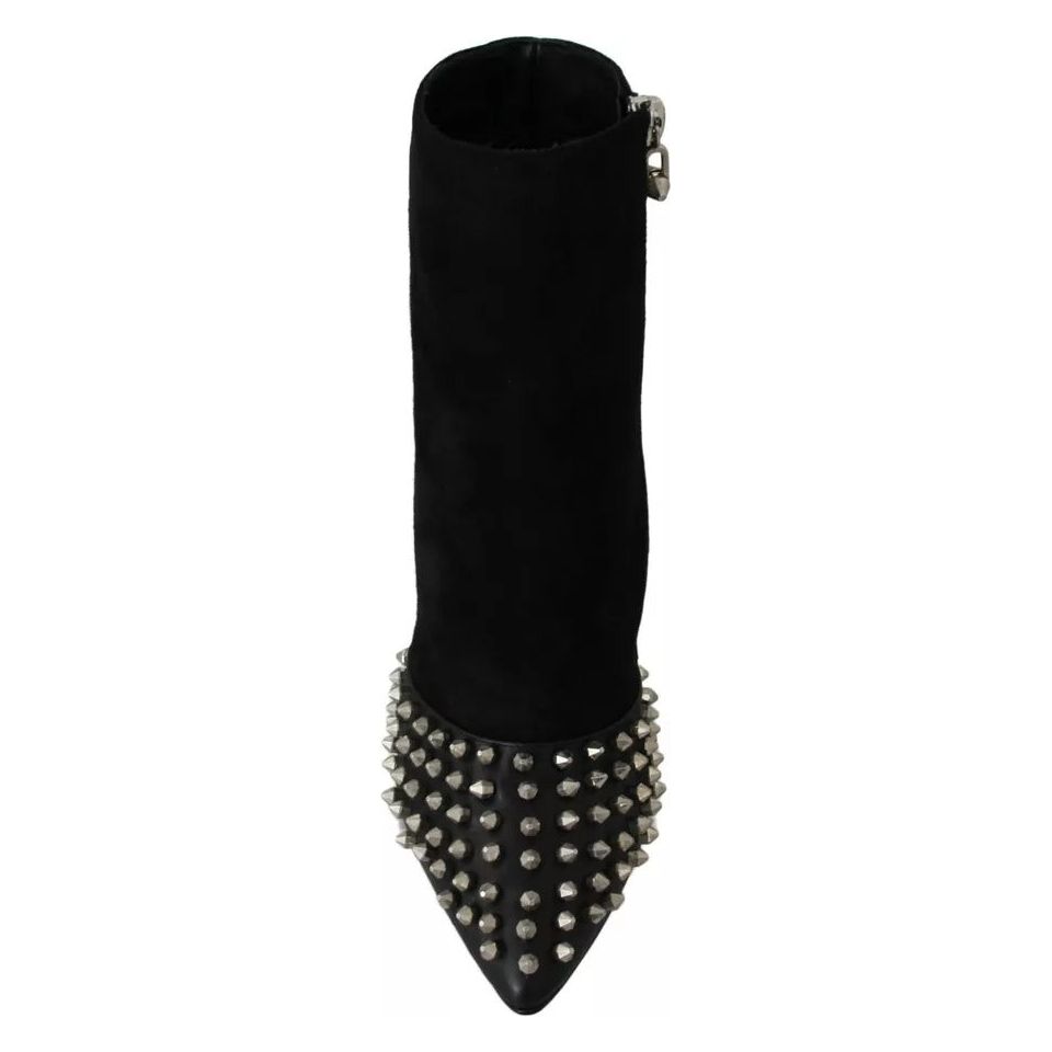 Philipp Plein Black Suede Studded Heels Ankle Boots Shoes LA6120-36