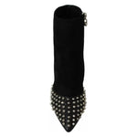 Philipp Plein Black Suede Studded Heels Ankle Boots Shoes LA6120-36