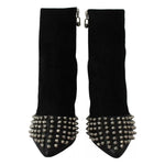 Philipp Plein Black Suede Studded Heels Ankle Boots Shoes LA6120-36