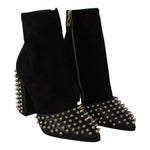 Philipp Plein Black Suede Studded Heels Ankle Boots Shoes LA6120-36