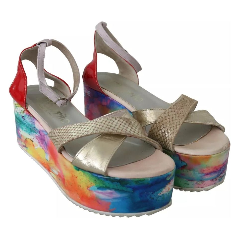 EBARRITO Multicolor Leather Ankle Strap Wedge Heel Sandals Shoes LA8418-40