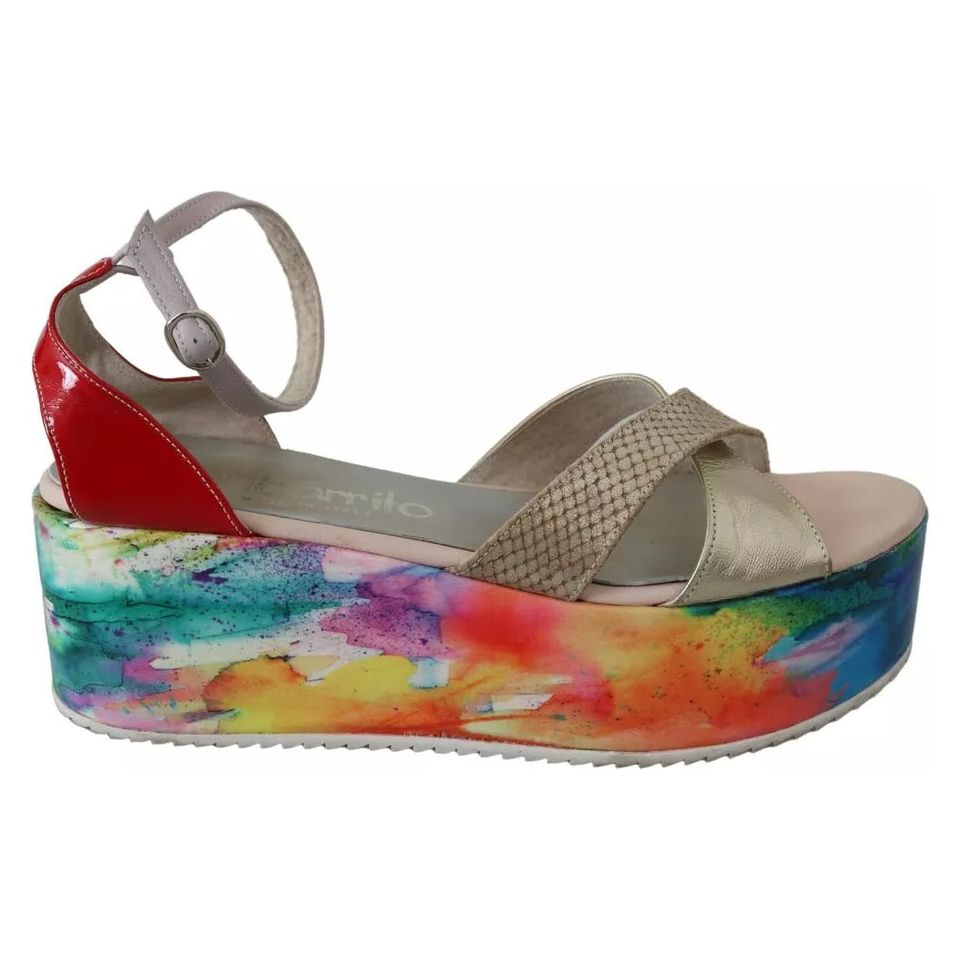 EBARRITO Multicolor Leather Ankle Strap Wedge Heel Sandals Shoes LA8418-40