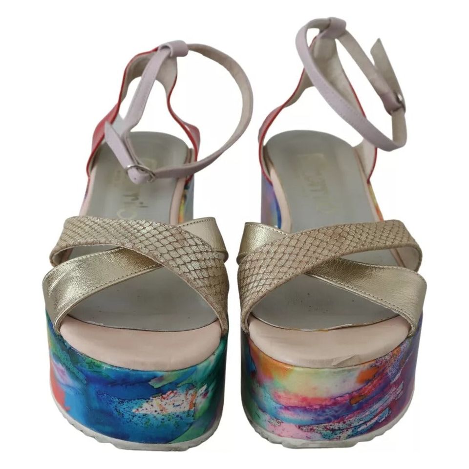 EBARRITO Multicolor Leather Ankle Strap Wedge Heel Sandals Shoes LA8418-40