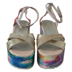 EBARRITO Multicolor Leather Ankle Strap Wedge Heel Sandals Shoes LA8418-40