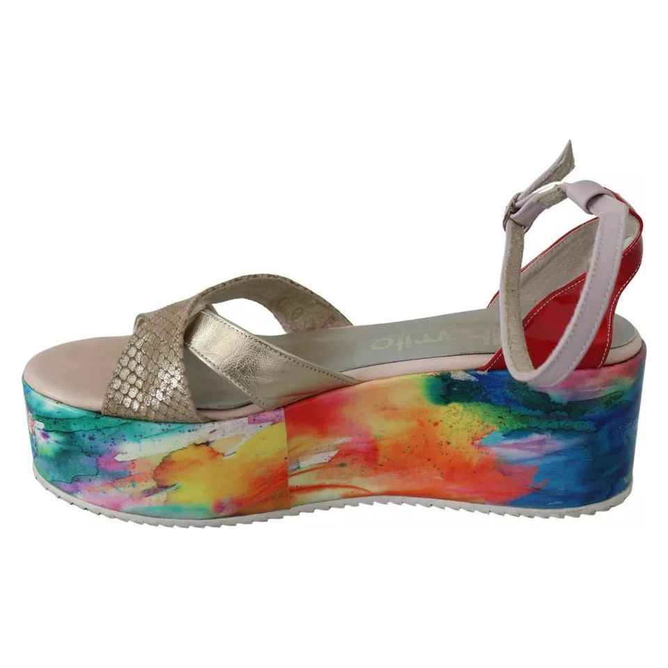 EBARRITO Multicolor Leather Ankle Strap Wedge Heel Sandals Shoes LA8418-40