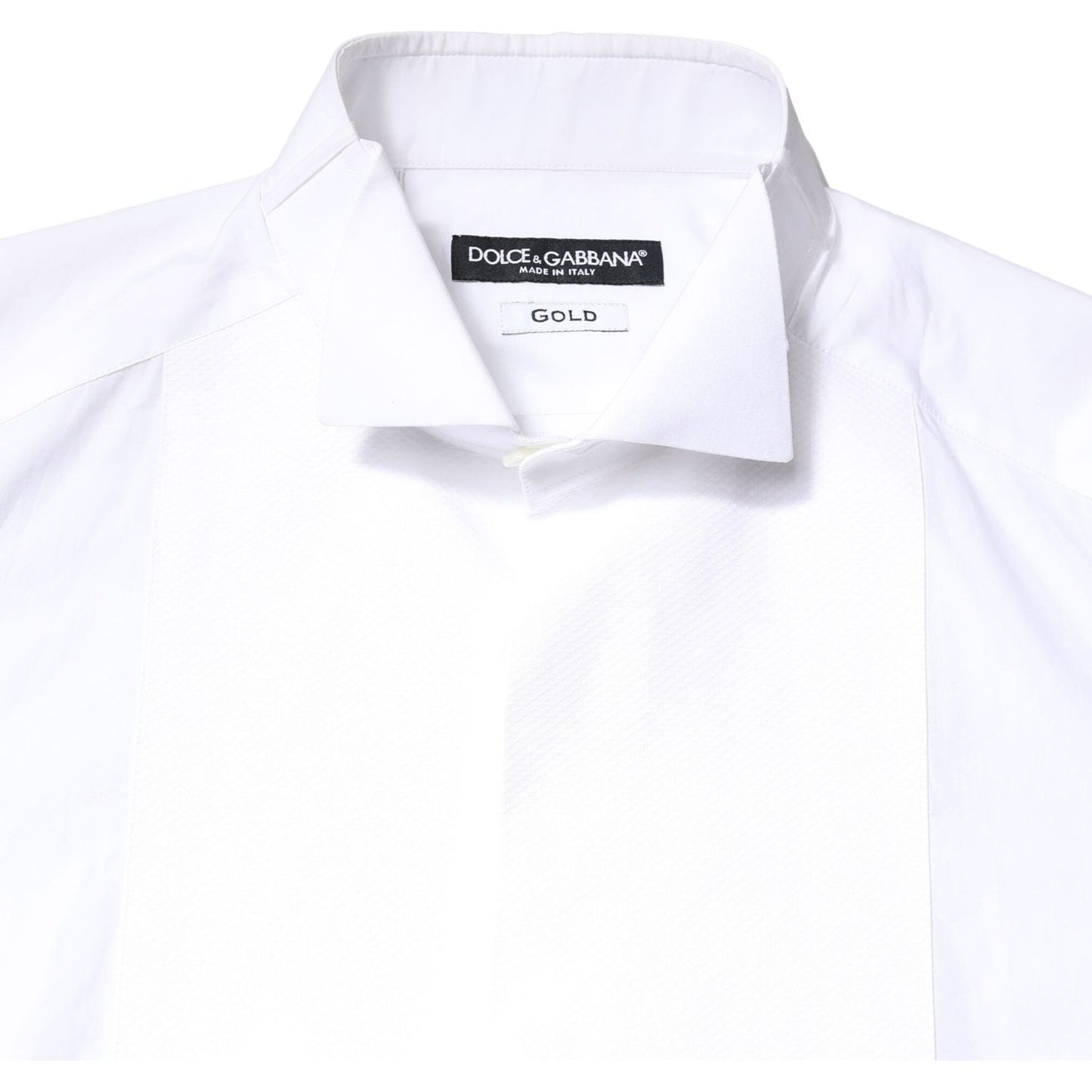 Dolce & Gabbana White GOLD Cotton Poplin Bib Formal Men Dress Shirt TSH90181-37