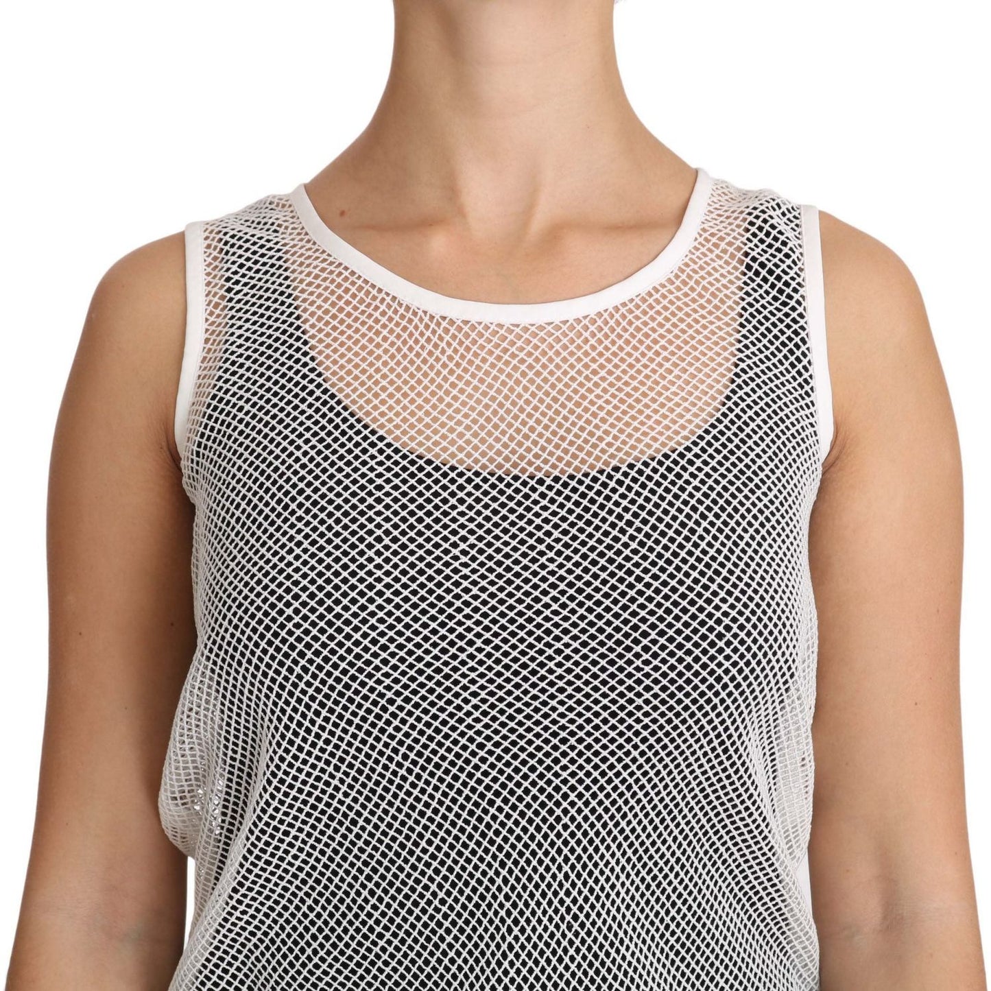 Dolce & Gabbana White Net Transparent Sleeveless Tank Top TSH2963-36