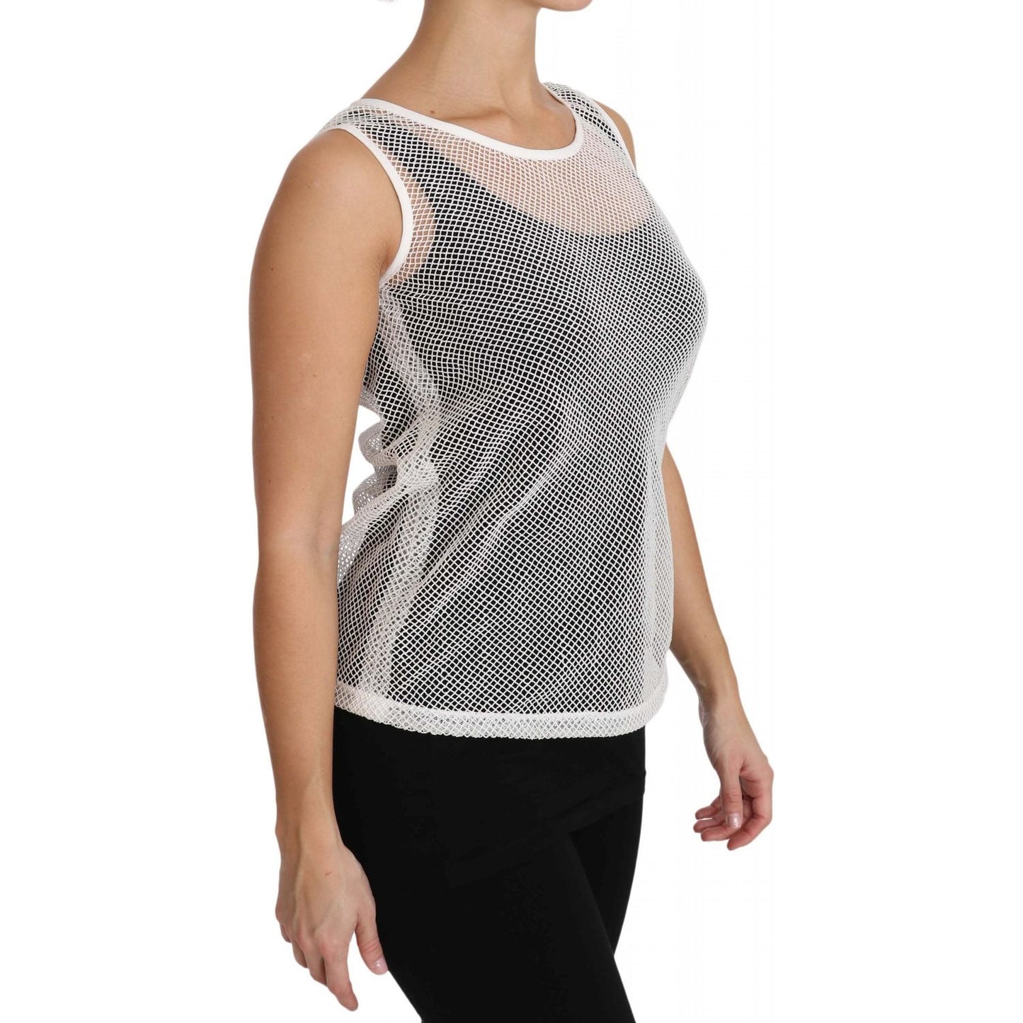 Dolce & Gabbana White Net Transparent Sleeveless Tank Top TSH2963-36
