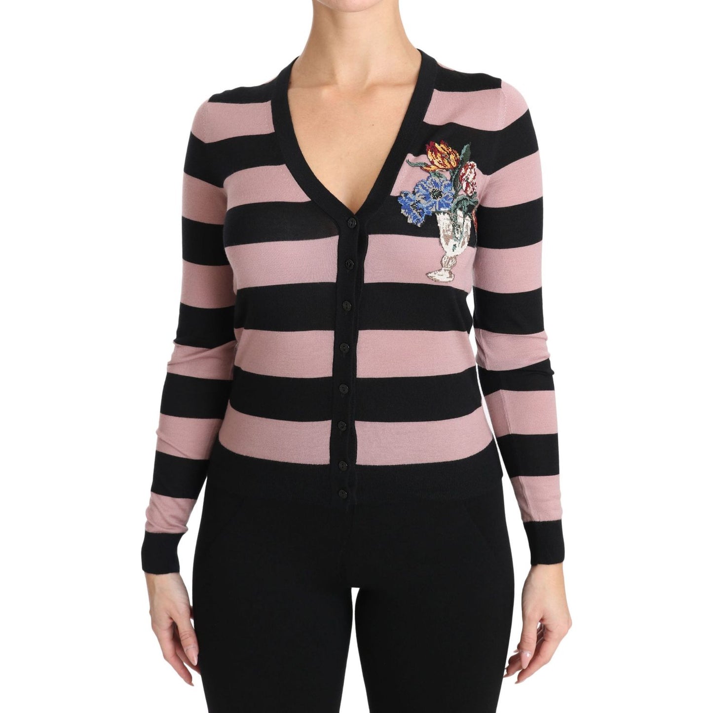 Dolce & Gabbana Pink Floral Cashmere Cardigan Sweater TSH3130-36