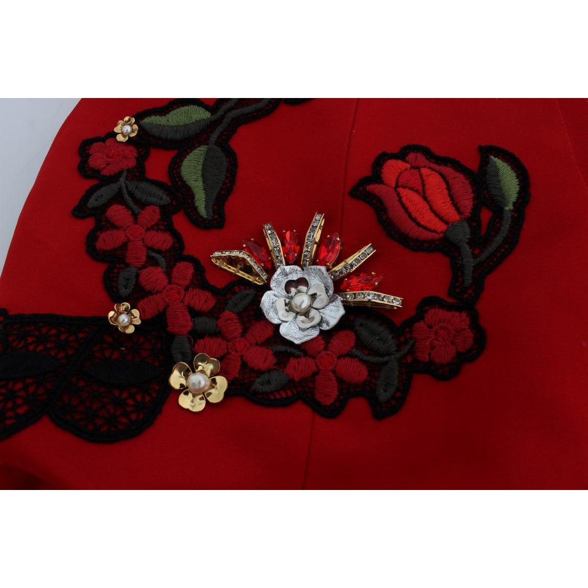 Dolce & Gabbana Red Silk Crystal Roses Shorts SIG20117-1