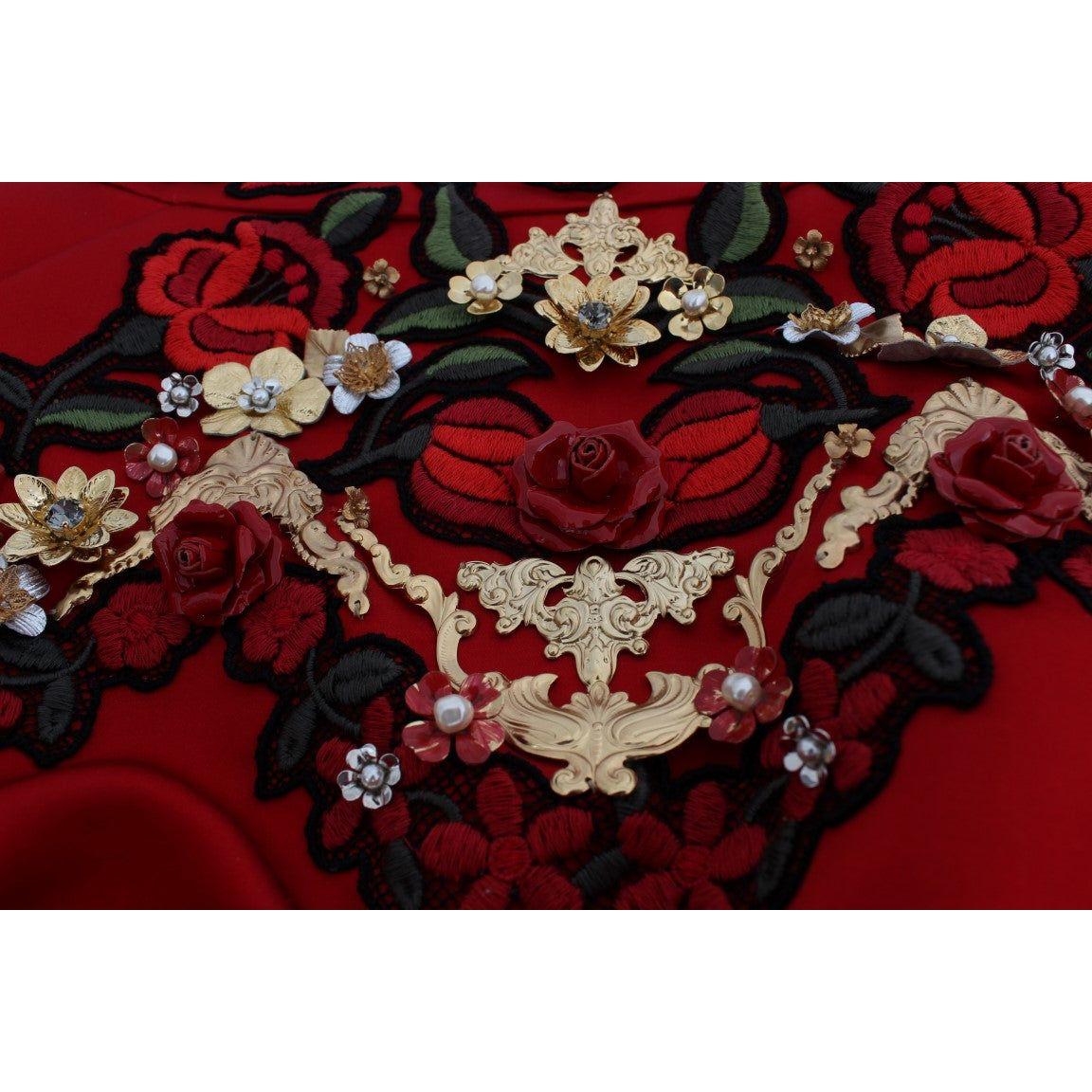 Dolce & Gabbana Red Silk Crystal Roses Shorts SIG20120-3