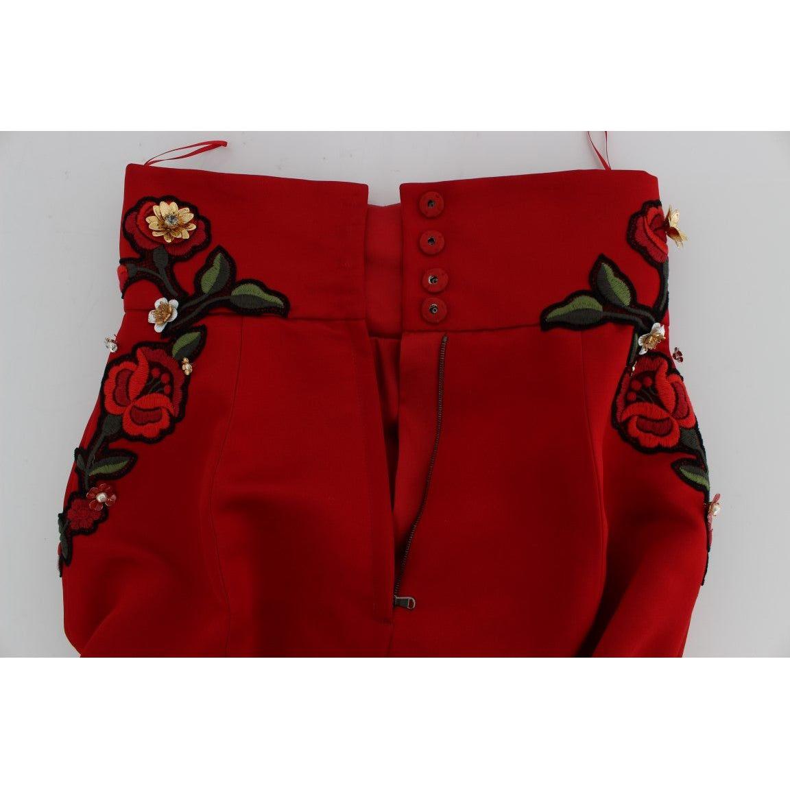 Dolce & Gabbana Red Silk Crystal Roses Shorts SIG20120-3