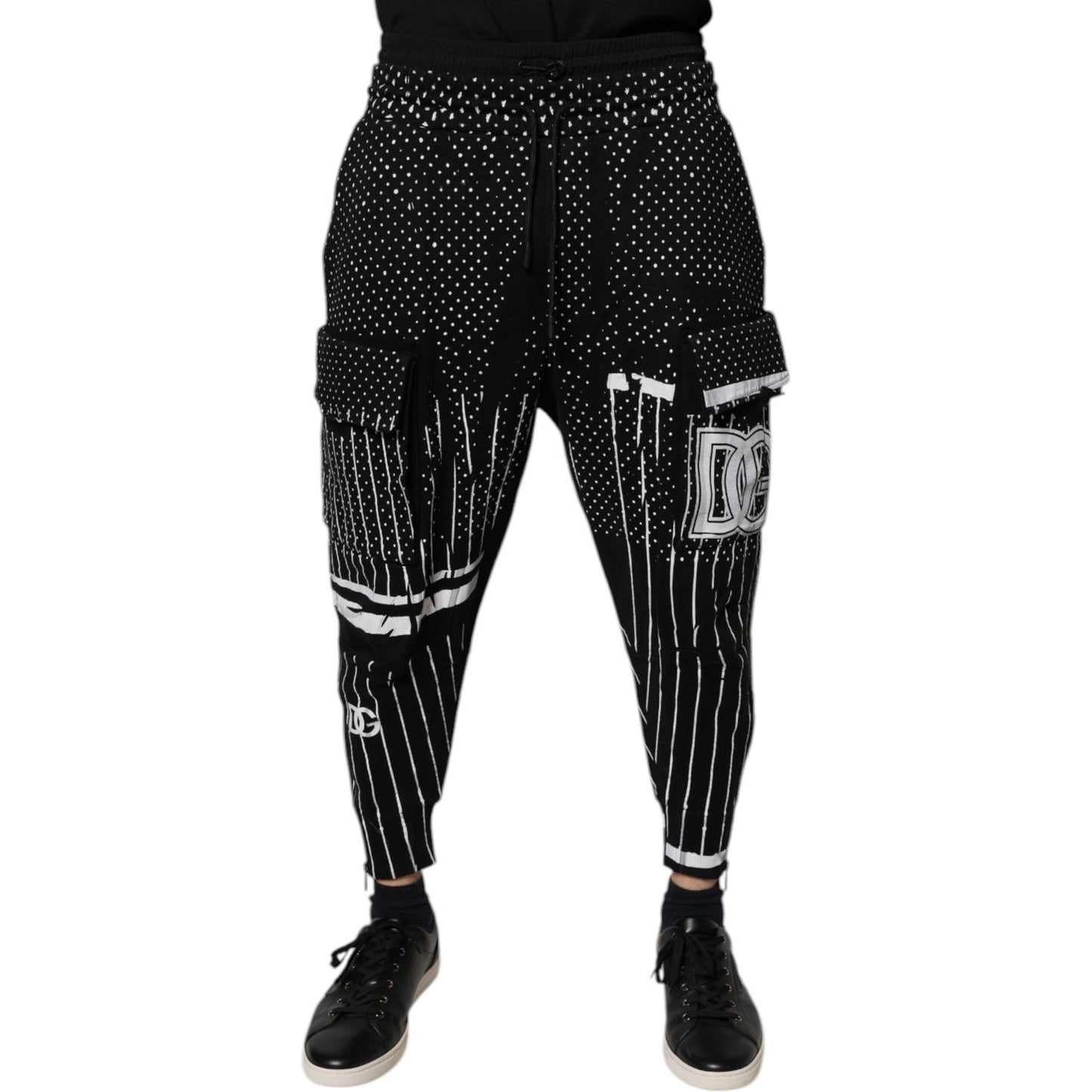 Dolce & Gabbana Black Polka Dot Stripes Cargo Jogger Sweatpants Pants PAN76048-S