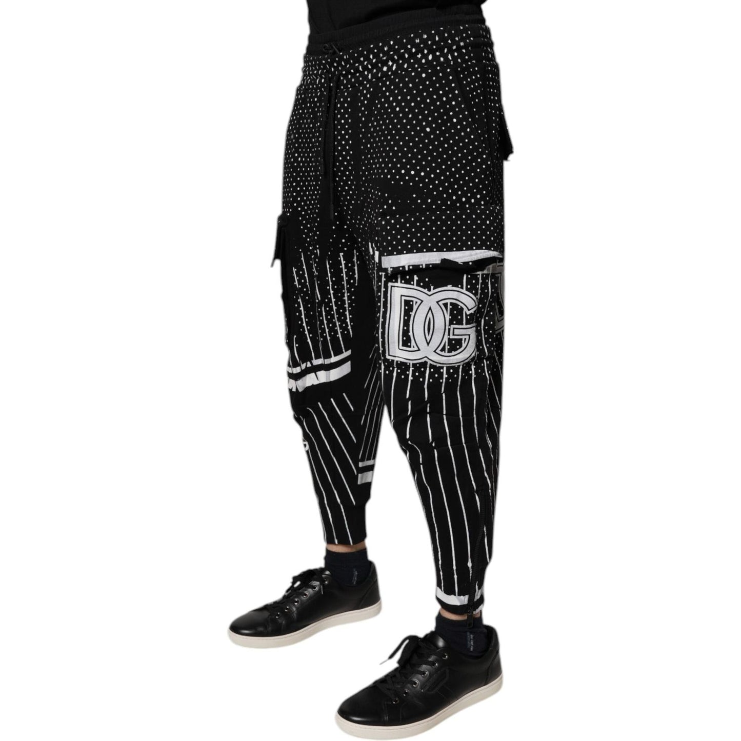 Dolce & Gabbana Black Polka Dot Stripes Cargo Jogger Sweatpants Pants PAN76048-S