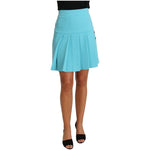 Dolce & Gabbana Light Blue Crystal Wool A-line Pleated Skirt SKI1143-36