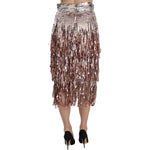 Dolce & Gabbana Sequin Embellished Fringe Midi Pencil Skirt SKI1173-44