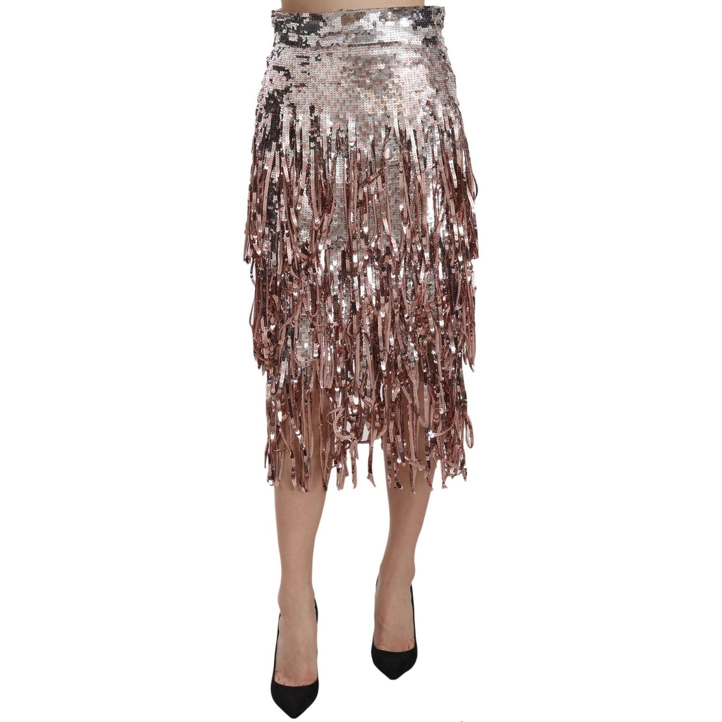 Dolce & Gabbana Sequin Embellished Fringe Midi Pencil Skirt SKI1173-44
