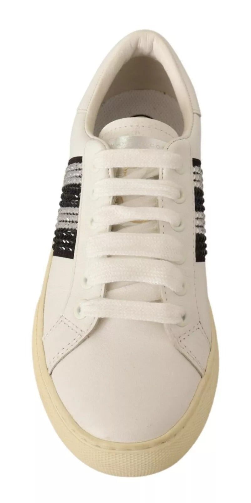 Marc Jacobs White Leather Crystal Embellished Sneakers Shoes LA9355-36