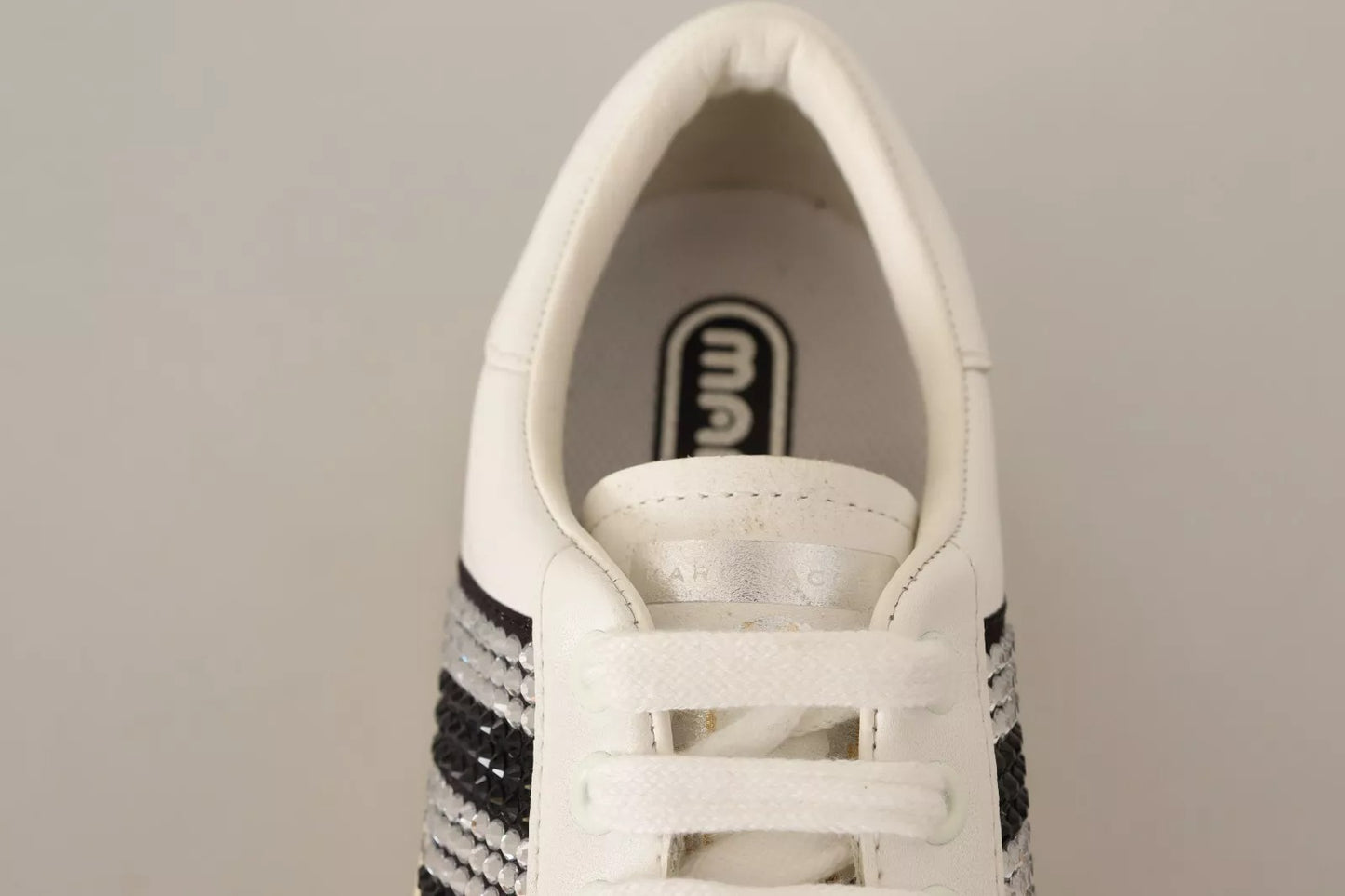 Marc Jacobs White Leather Crystal Embellished Sneakers Shoes LA9355-36