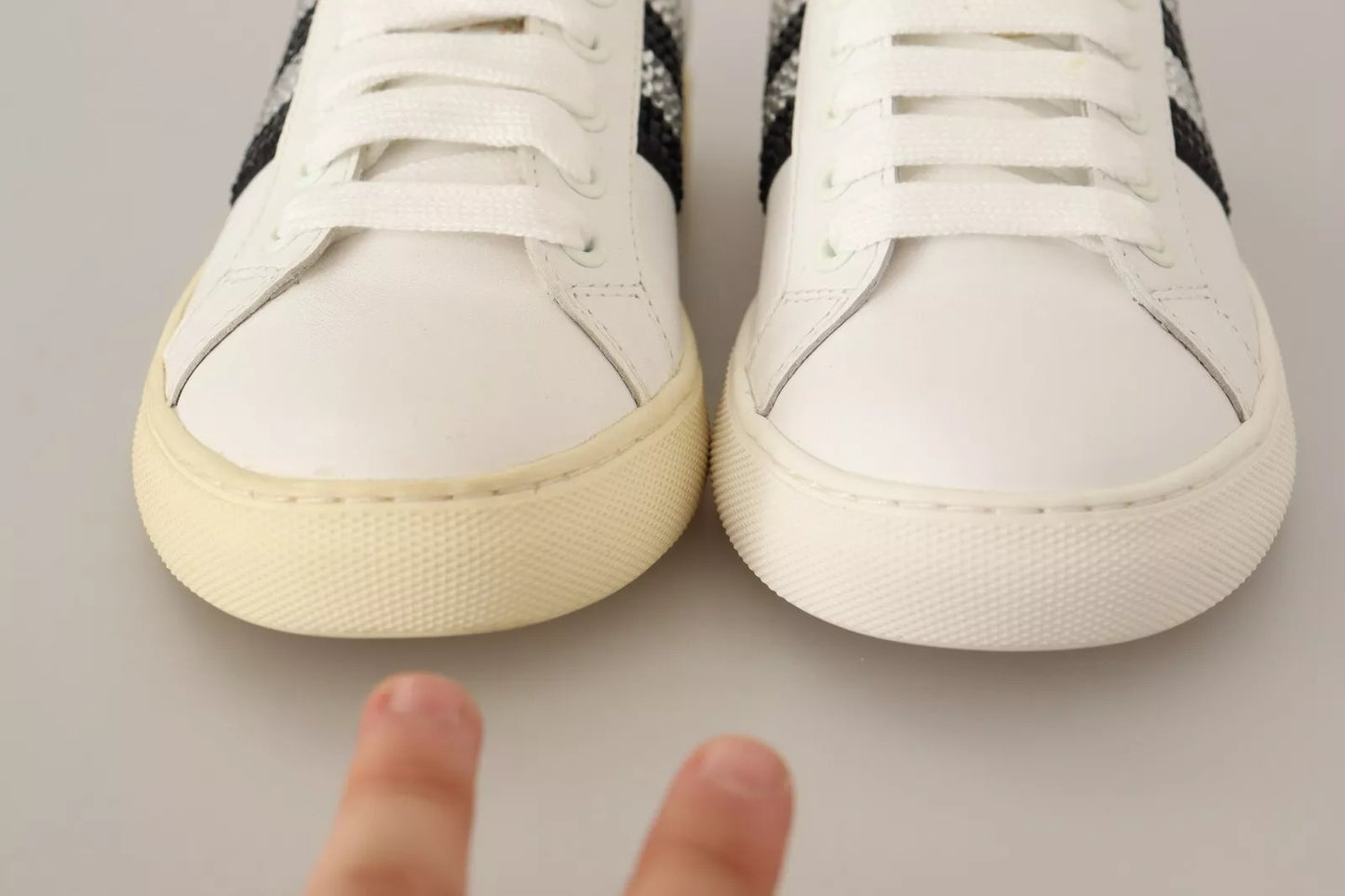 Marc Jacobs White Leather Crystal Embellished Sneakers Shoes LA9355-36