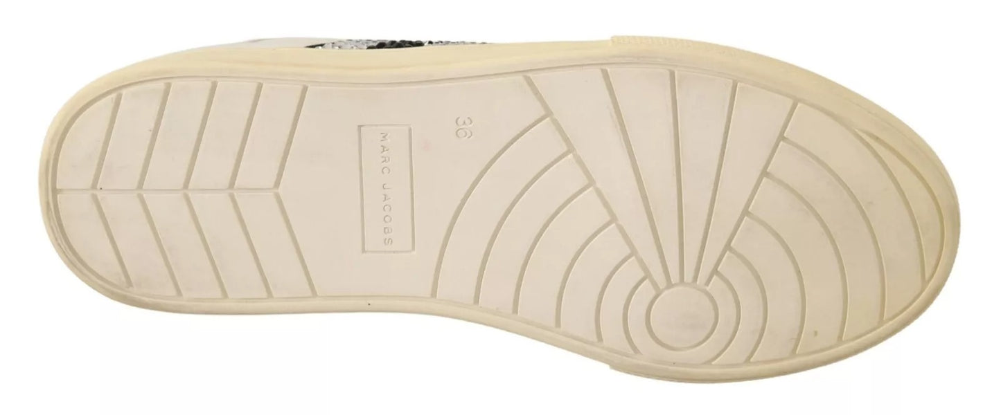 Marc Jacobs White Leather Crystal Embellished Sneakers Shoes LA9355-36