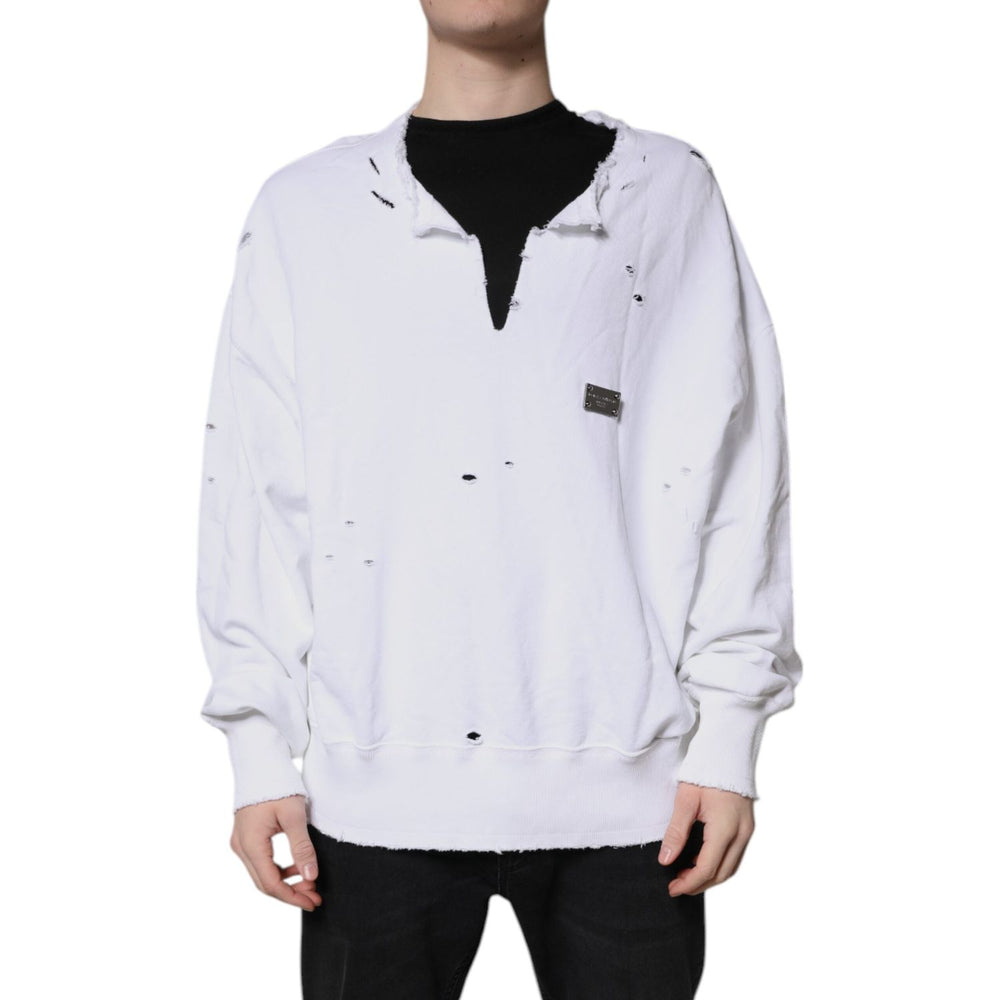 Dolce & Gabbana White Cotton Men Pullover Sweatshirt Sweater TSH90102-50