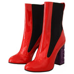 GCDS Red Leather Black Fabric Logo Heel Ankle Boots Shoes LA9411-37