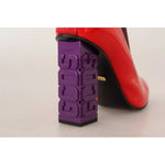 GCDS Red Leather Black Fabric Logo Heel Ankle Boots Shoes LA9411-37