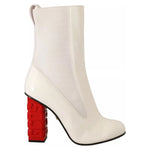 GCDS White Leather Fabric Red Logo Heel Ankle Boots Shoes LA9427-36