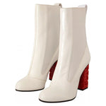 GCDS White Leather Fabric Red Logo Heel Ankle Boots Shoes LA9427-36