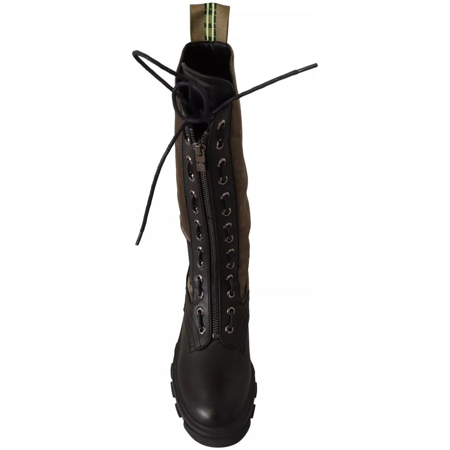 Gaelle Black Green High Combat Boots Lace Up Military Shoes LA9471-36