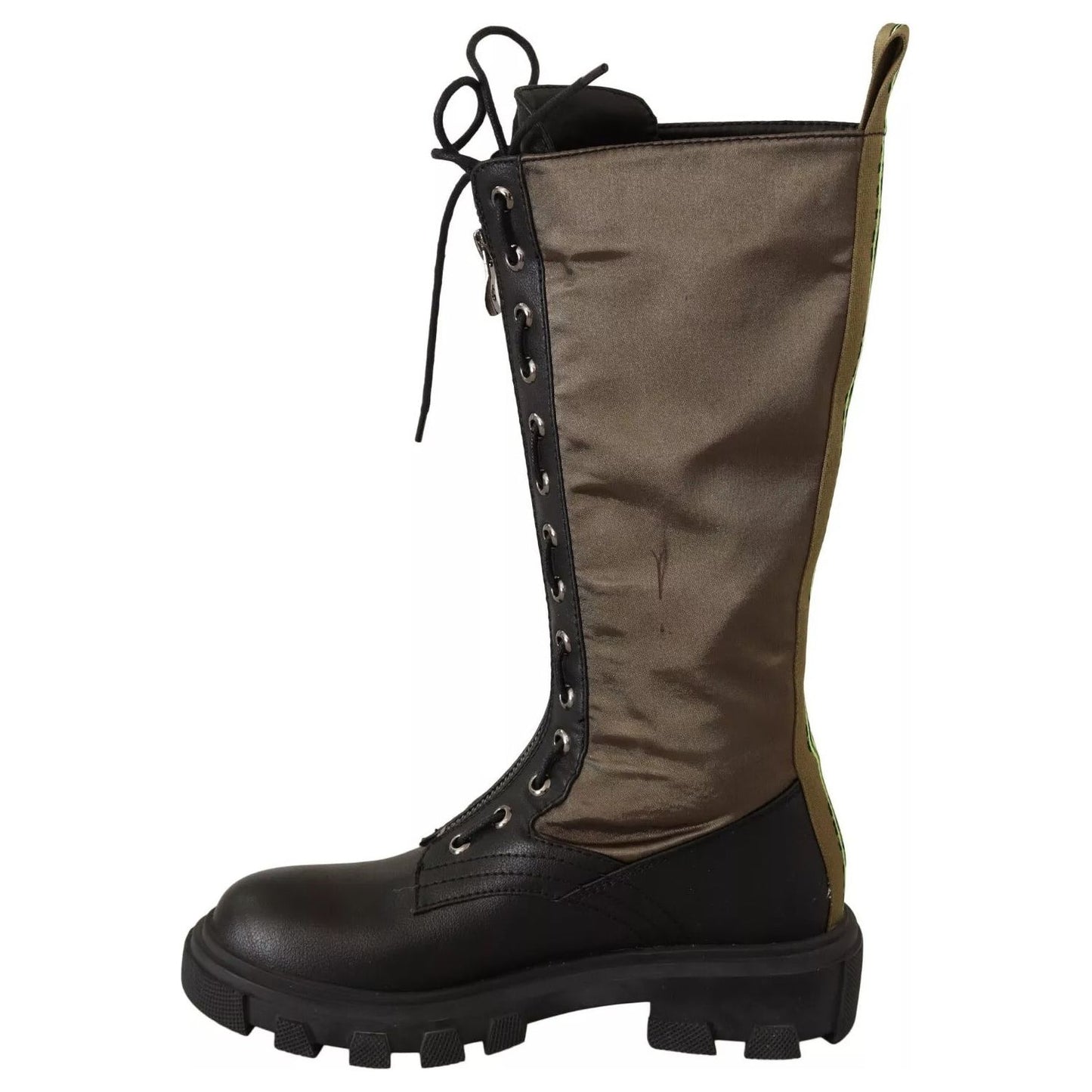 Gaelle Black Green High Combat Boots Lace Up Military Shoes LA9471-36