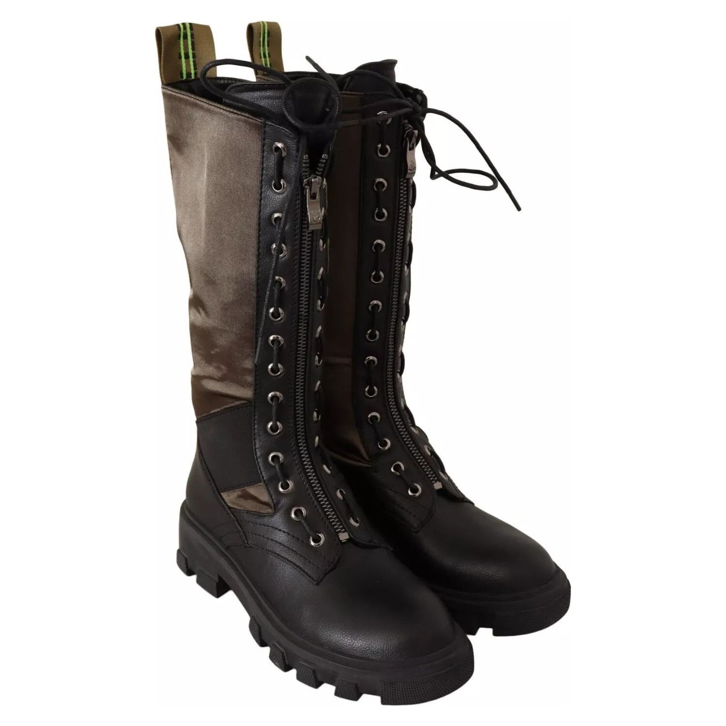 Gaelle Black Green High Combat Boots Lace Up Military Shoes LA9471-36
