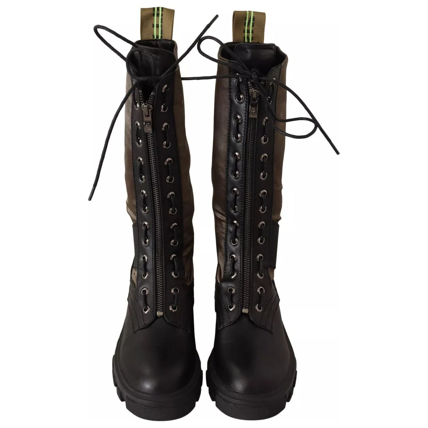 Gaelle Black Green High Combat Boots Lace Up Military Shoes LA9471-36