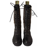 Gaelle Black Green High Combat Boots Lace Up Military Shoes LA9471-36