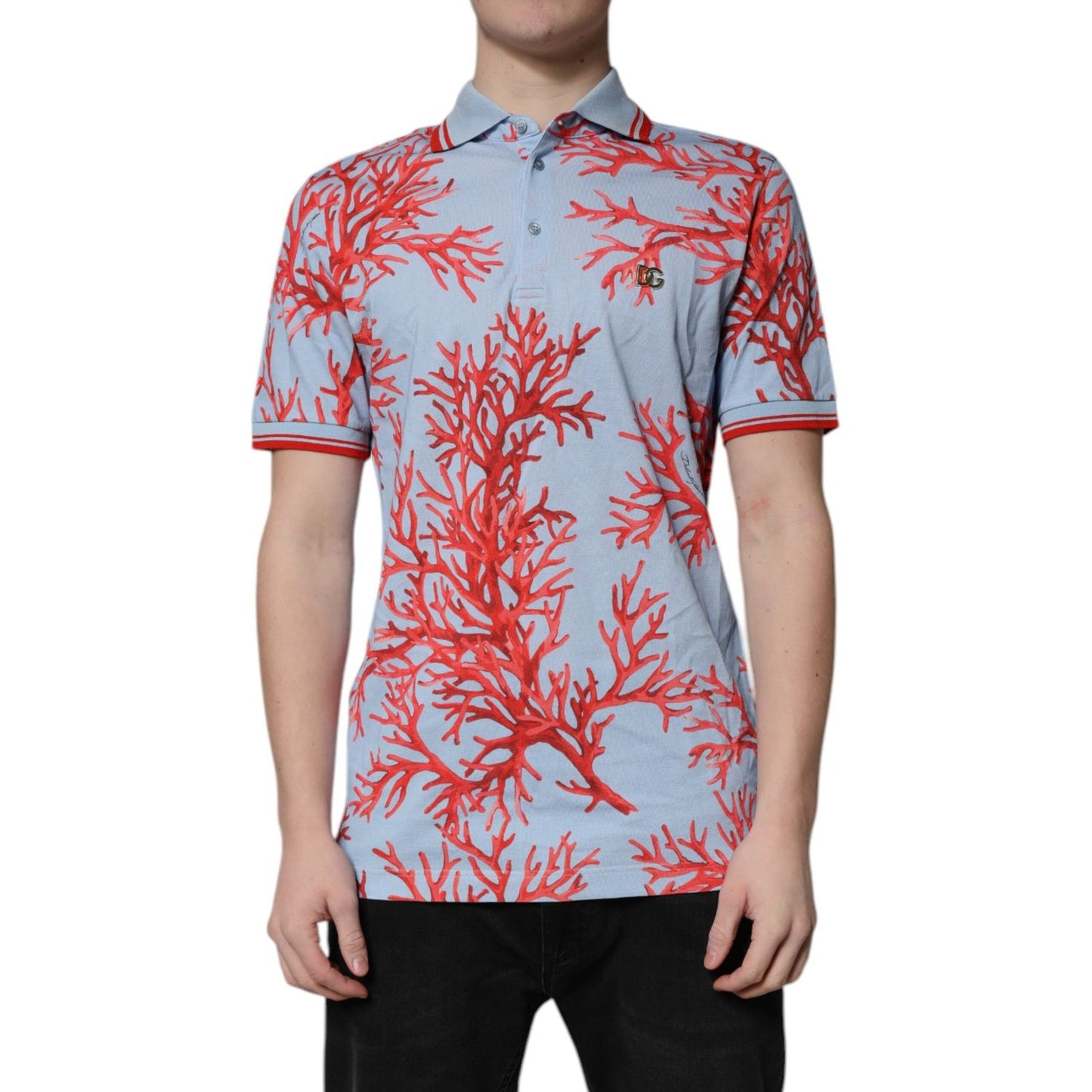 Dolce & Gabbana Light Blue Coral Cotton Polo Shirt T-shirt TSH70100-50