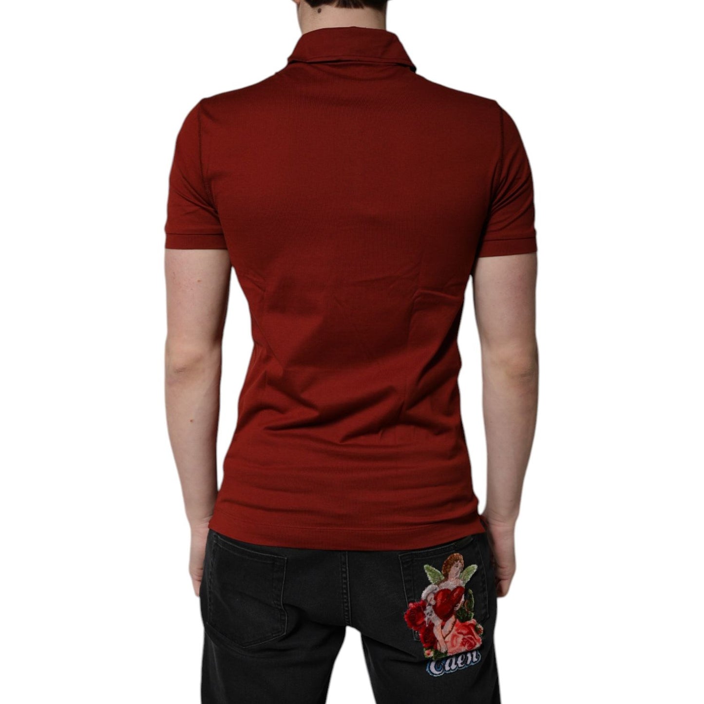 Dolce & Gabbana Red Cotton DG Logo Collared Men Polo T-shirt TSH90013-44