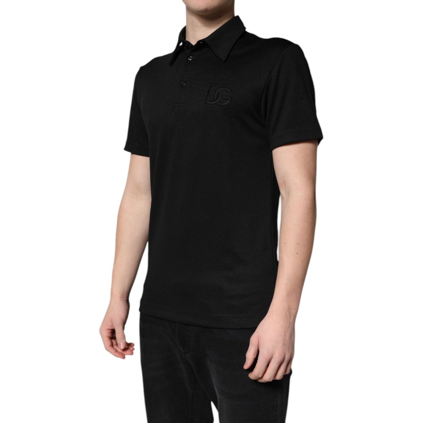 Dolce & Gabbana Black Polyester DG Logo Collared Polo T-shirt TSH90028-44