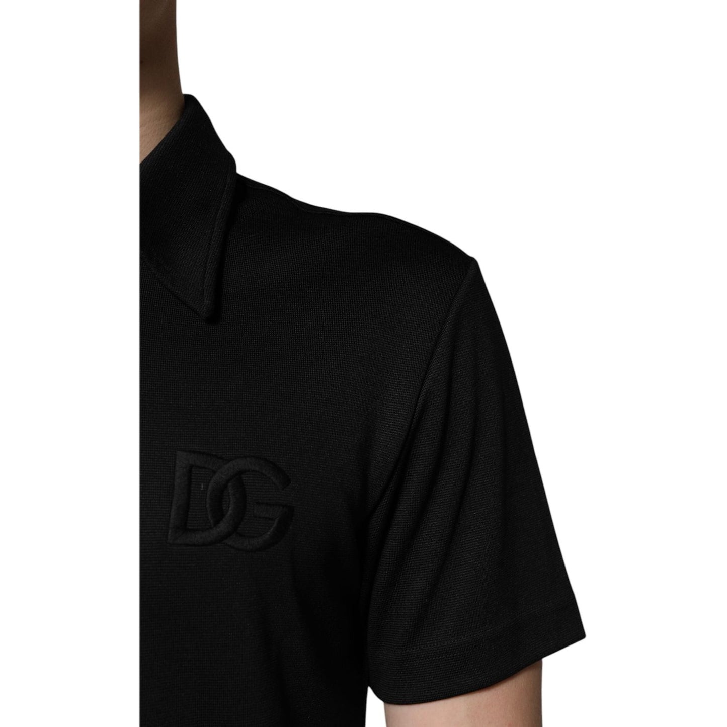 Dolce & Gabbana Black Polyester DG Logo Collared Polo T-shirt TSH90028-44